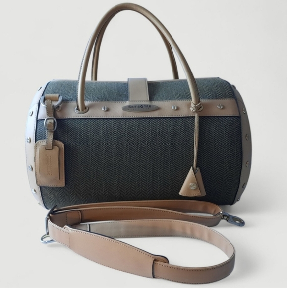 SAMSONITE Doctors Bag MCM Weekender Barrel Herringbone Rivets Strap Key Lock - Picture 3 of 16